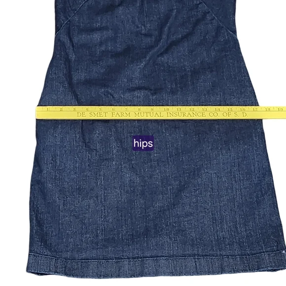 BODEN Rhea Blue Denim Sheath Short Sleeve Midi Dress Size 4L Casual Minimalist - Picture 13 of 14